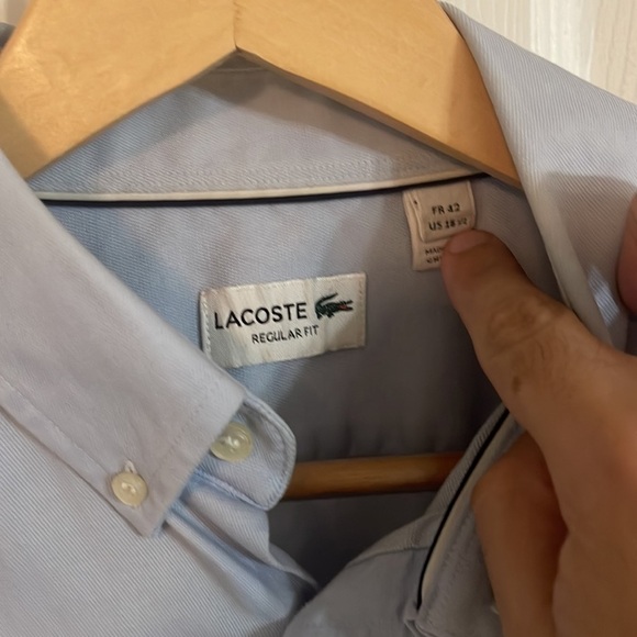 Lacoste Men's 16.5 FR42 Solid Blue Button Down Dress Shirt - Picture 3 of 5